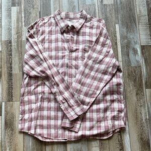 Men's Plaid Button-Up Shirt in Light Pink, brown,white, cream, and blue